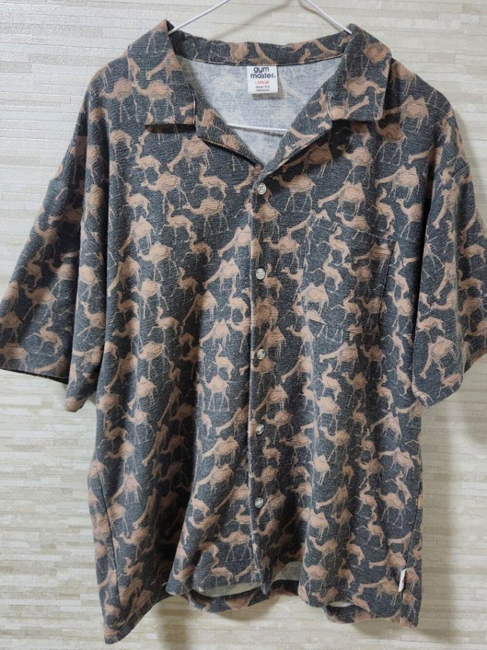 Croco Open Collar Shirt Animal Print Camel